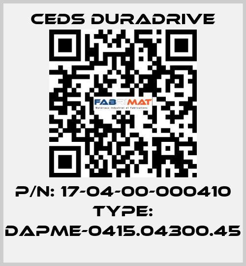 P/N: 17-04-00-000410 Type: DAPME-0415.04300.45 Ceds Duradrive