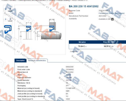 40412062 Simmerring 200X230X15 BA  SIMRIT