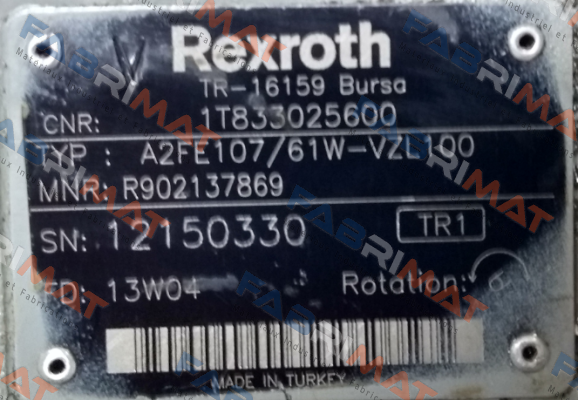 P/N: R902137869 Type: A2FE107/61W-VZL100  Rexroth