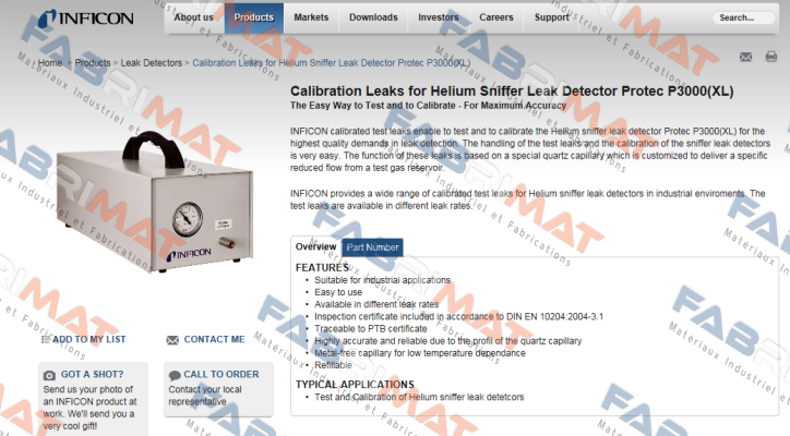 Calibration Leaks for Helium Sniffer Leak Detector Protec P3000(XL) Inficon