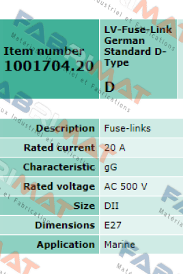 1001704.20 obsolete, replacement 1001704.20FF  Siba