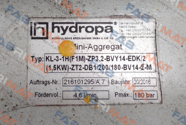 KL-3-1H (F1M)-ZP3.2-BVY14-EDK/2 -OEM Hydropa