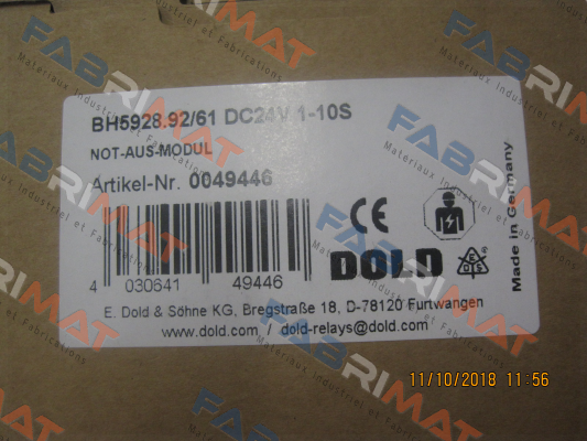 Art. No. 0053813, Type:BH5928.92/61 DC24V 1-10S  Dold