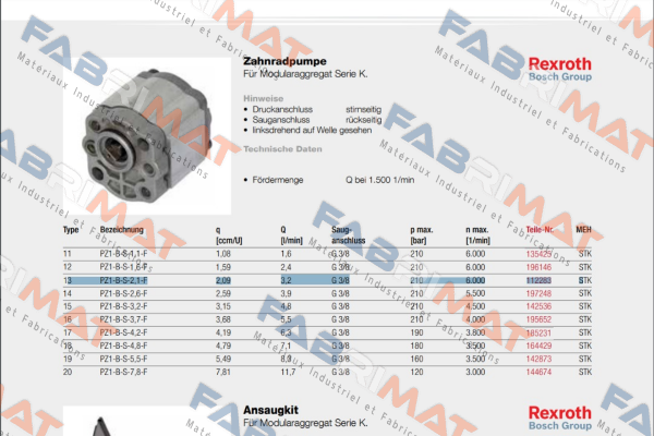 PZ1-B-S-2,1-F obsolete,alternative BR1 (2,00 ccm/U) Rexroth