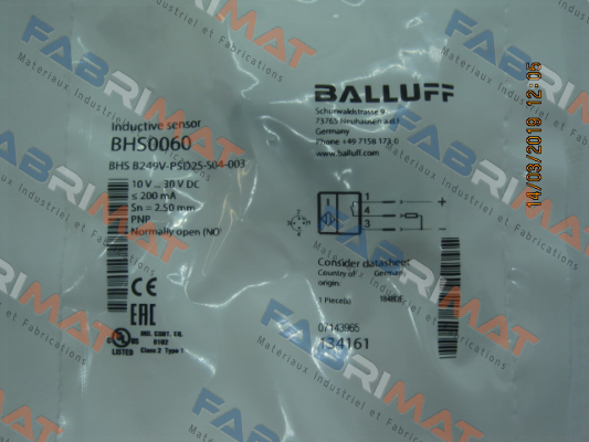 P/N: BHS0060 Type: BHS B249V-PSD25-S04-003 Balluff