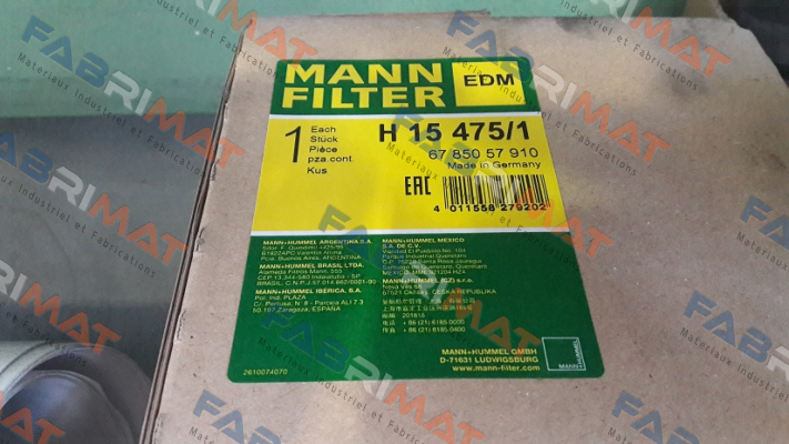 P/N: 6785057910 Type: H 15 475/1 Mann Filter (Mann-Hummel)