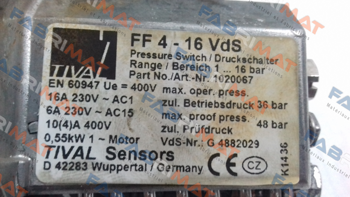 P/N: 1020067, Type: FF 4-16 VdS DAI VdS Tival-Sensors