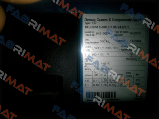 Remote control for DC-COM 5-500 1/1 H5 V4,5/1,1  Demag