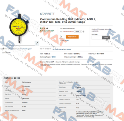 25-881J AGD2  Starrett